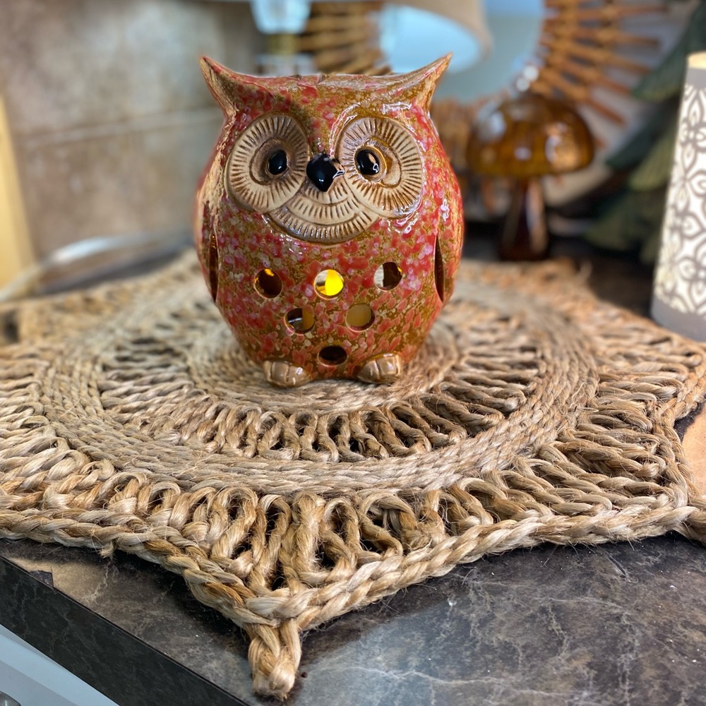 Ceramic Owl Lantern - Red and Brown